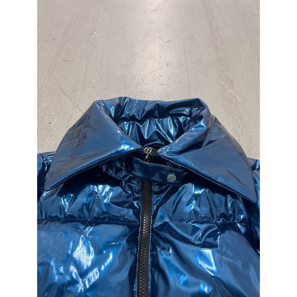 Kendall + Kylie Puffer Jacket Women XS Metallic Blue Full Zip Long Sleeve Winter - Picture 3 of 10